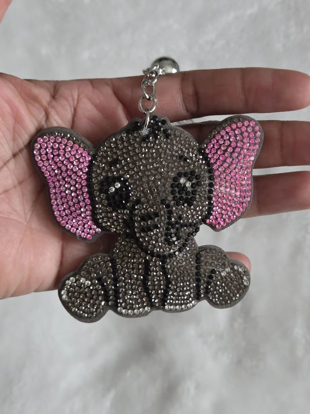 Sparkling Elephant Keychain Charm - Pink & Gray Cute Bag Charm